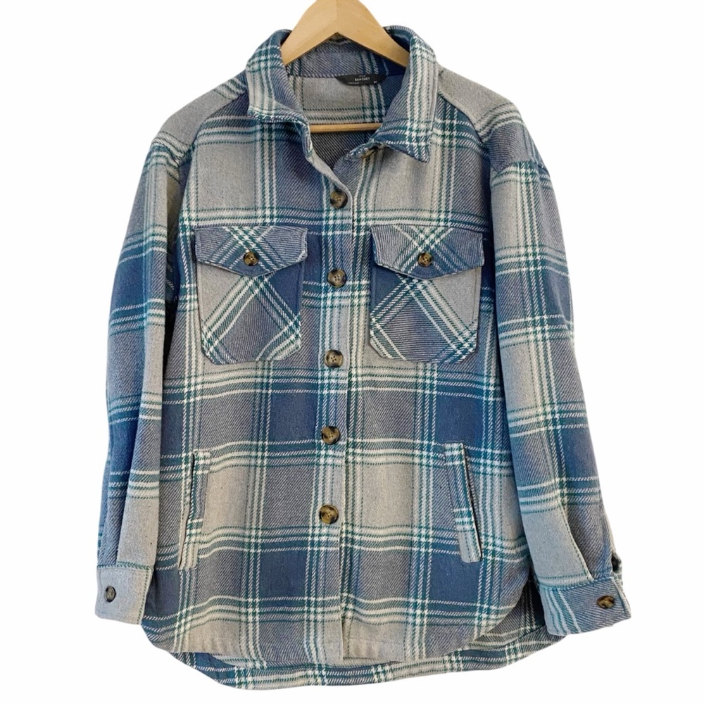 Shacket Shirt Jacket Members Mark Blue Plaid Button Down Womens Size Medium Blue